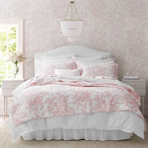 Laura Ashley Laura Ashley Delphine Pink Cotton Reversible Comforter Set | Wayfair | Wayfair North America