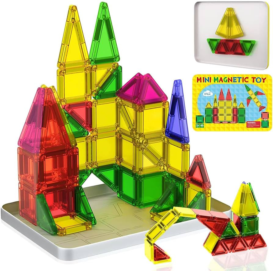 Mini Magnetic Tiles, 46PCS Travel Magnetic Tiles with Case, STEM Educational Building Set Constru... | Amazon (US)