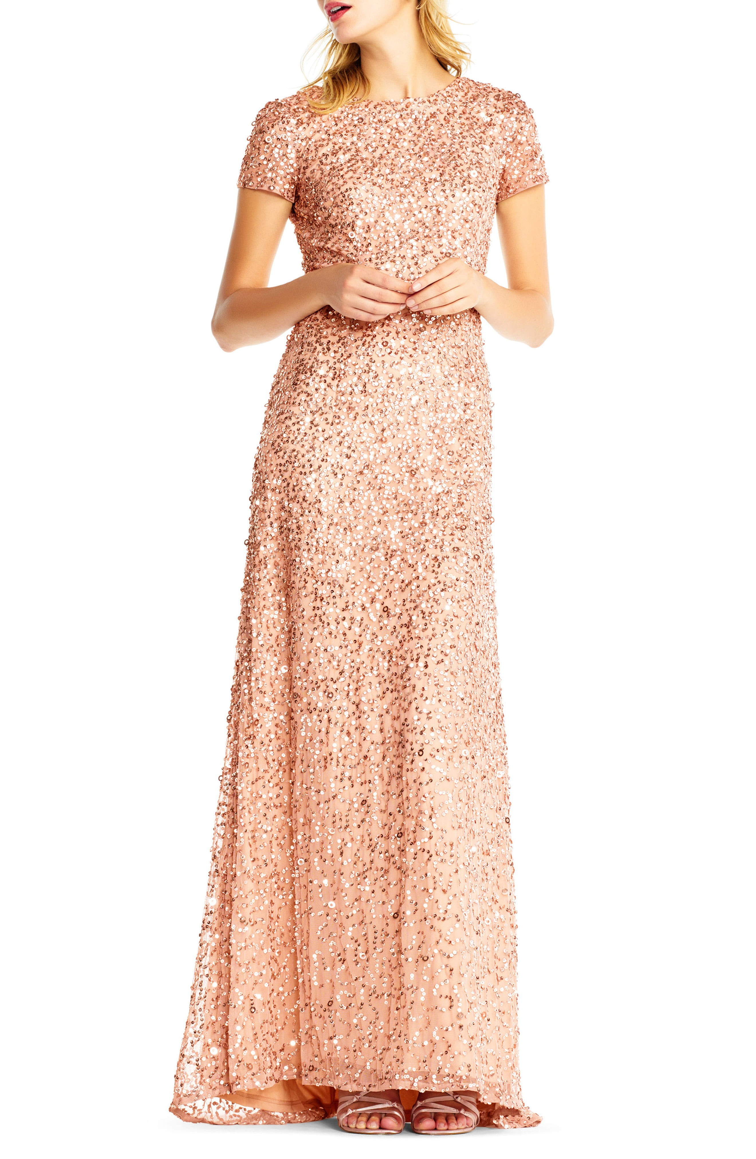 Short Sleeve Sequin Mesh Gown | Nordstrom