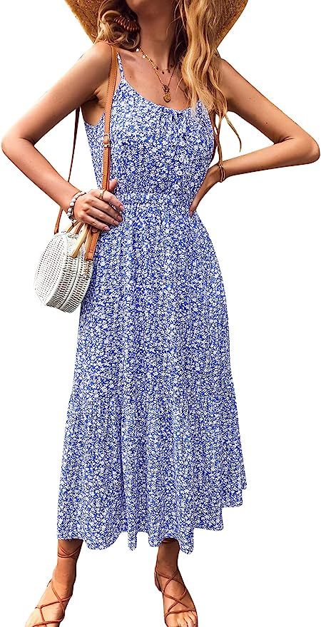 GAOVOT Women's Summer Spaghetti Strap Dresses Boho Floral Sundresses Dress Casual Sleeveless Flow... | Amazon (US)