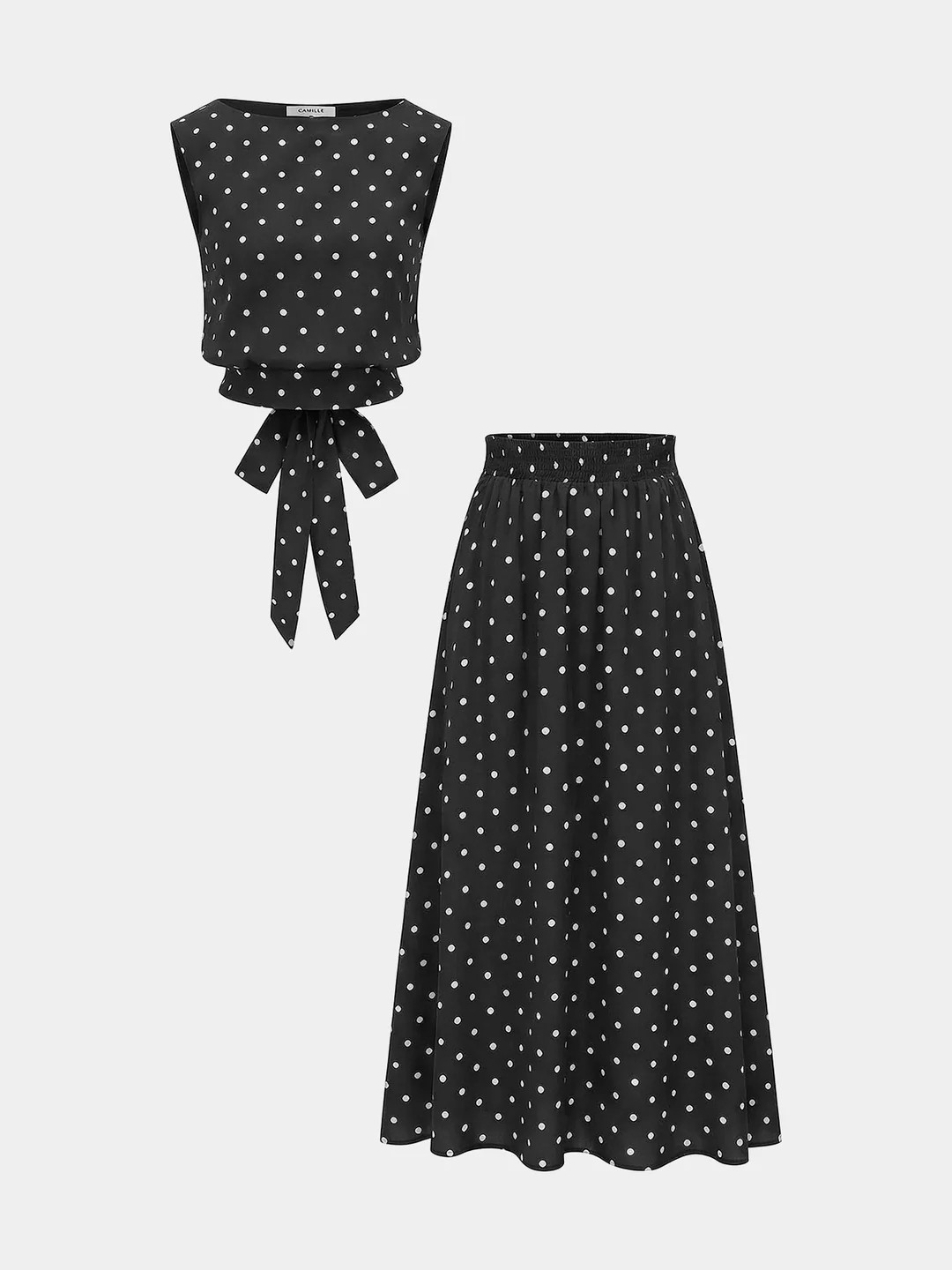 Polka Dot Sleeveless Top & Maxi Skirt Set | Commense