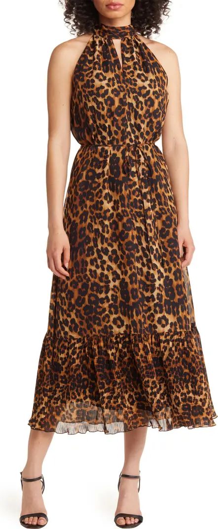 Leopard Print High Neck Sleeveless Dress | Nordstrom