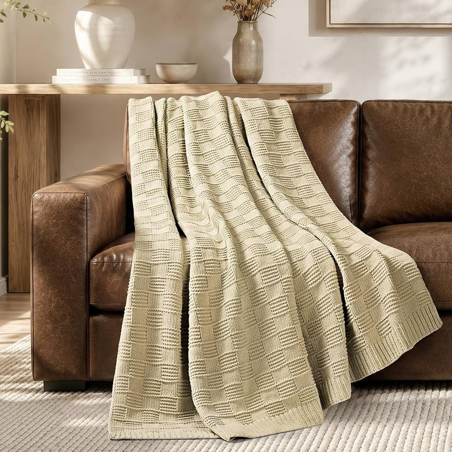 EVERGRACEHOME Modern Checkered Chenille Throw Blanket, 60x80, Beige | Amazon (US)