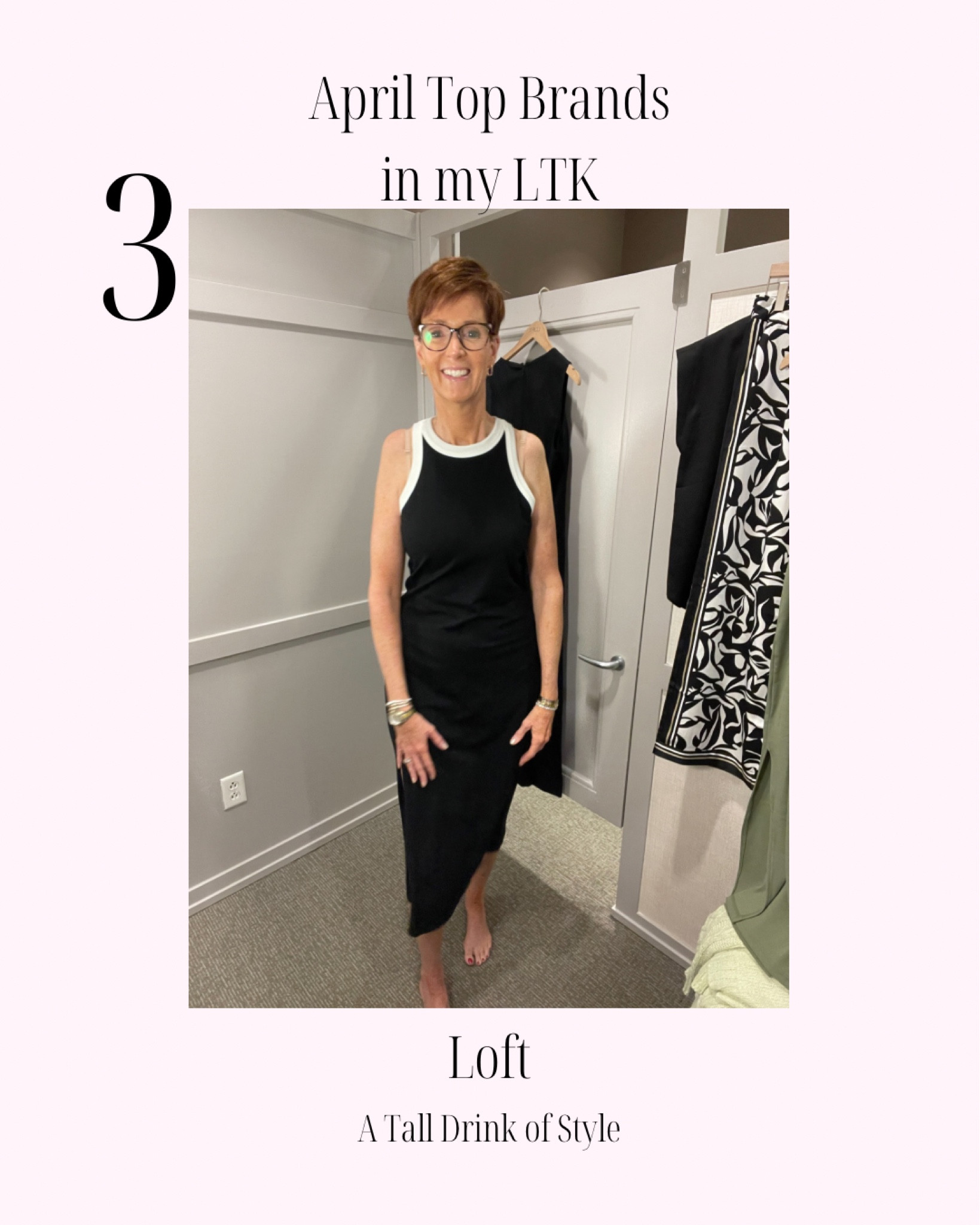 Most popular brands in my LTK shop in April. Loft has been a very popular brand in my shop lately. So many good things to choose from including this black ribbed fitted tank dress.
Wearing a small

Over 50 fashion, tall fashion, workwear, everyday, timeless, Classic Outfits

Hi I’m Suzanne from A Tall Drink of Style - I am 6’1”. I have a 36” inseam. I wear a medium in most tops, an 8 or a 10 in most bottoms, an 8 in most dresses, and a size 9 shoe. 

fashion for women over 50, tall fashion, smart casual, work outfit, workwear, timeless classic outfits, timeless classic style, classic fashion, jeans, date night outfit, dress, spring outfit, jumpsuit, wedding guest dress, white dress, sandals

#LTKFindsUnder100 #LTKOver40 #LTKStyleTip