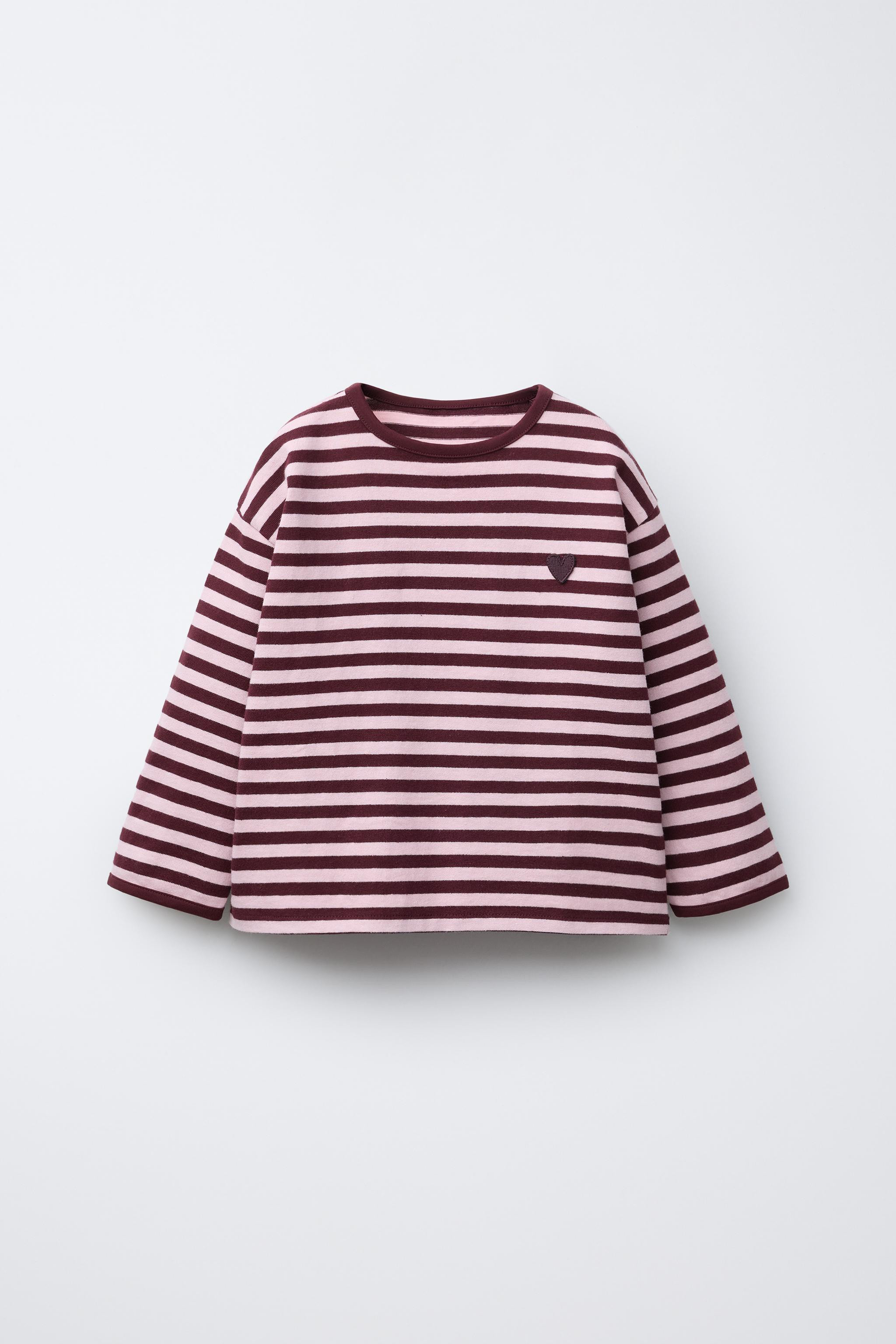 HEAVY WEIGHT WOVEN STRIPE T-SHIRT WITH HEART PATCH | Zara UK