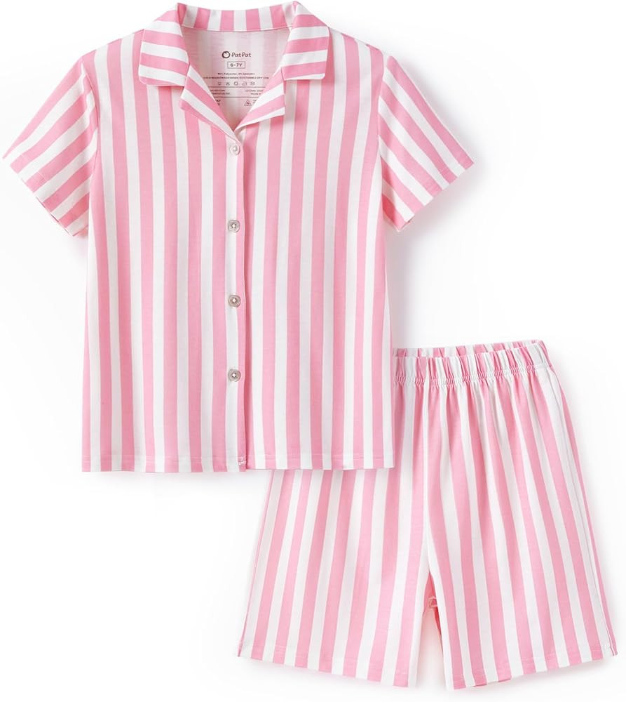 PATPAT Girls Button Down Pajama Sets Short Sleeve and Shorts Comfortable 2 Piece Pjs Kids Summer ... | Amazon (US)