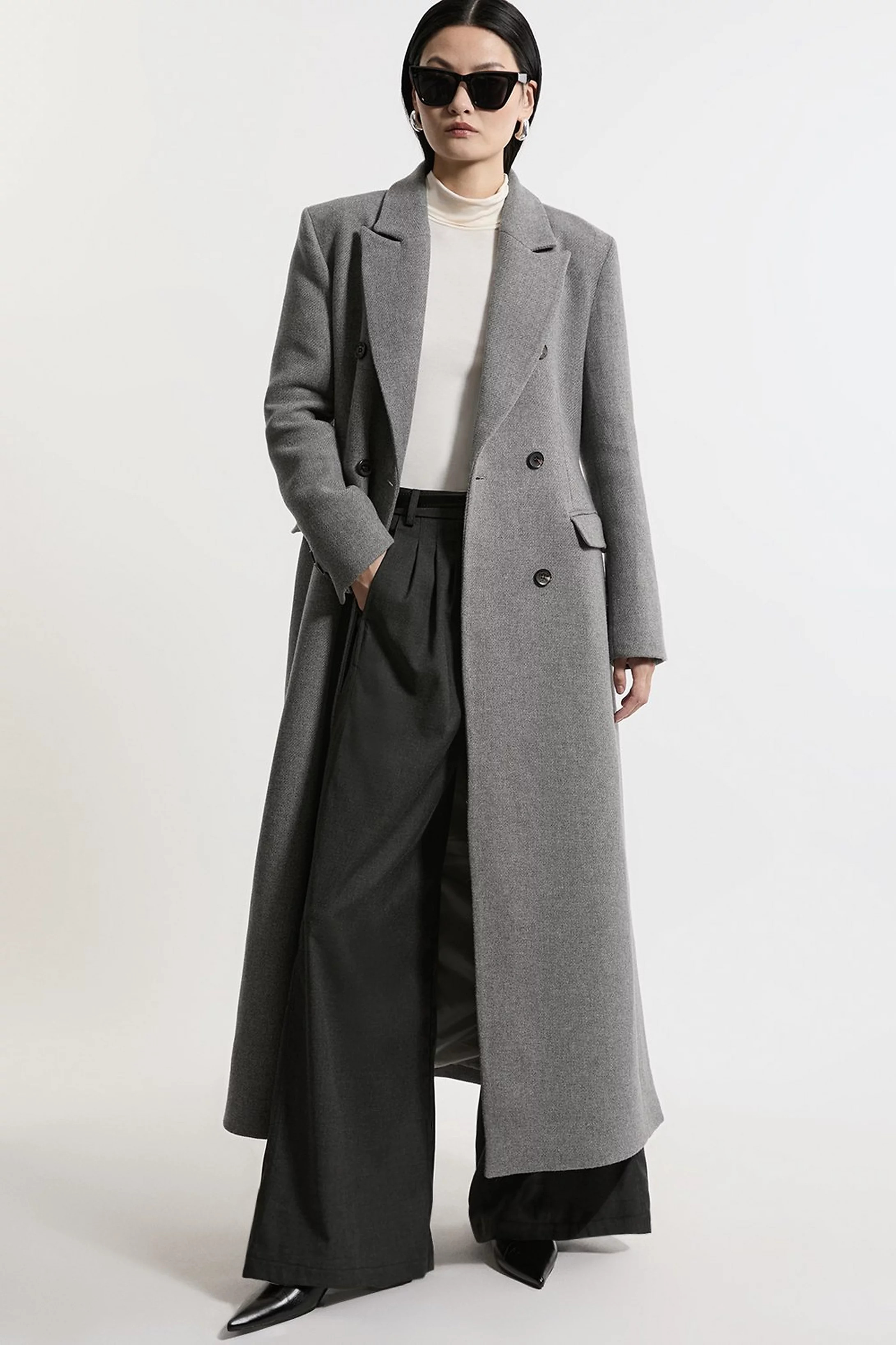 Italian Wool Mix Maxi Double Breasted Tailored Coat | Karen Millen UK + IE + DE + NL