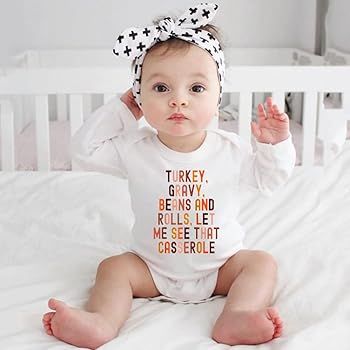Viuluti Turkey Gravy Beans And Rolls Let Me See That Casserole Thanksgiving Baby Outfit Infant Bo... | Amazon (US)