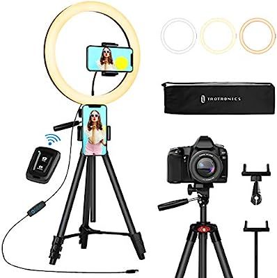 TaoTronics 12" Selfie Ring Light with 3 Color Modes, 10 Adjustable Brightness, 61“ Extendable T... | Amazon (US)