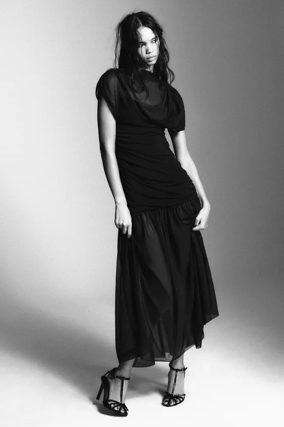 COMBINED DRAPED MIDI DRESS | Zara US