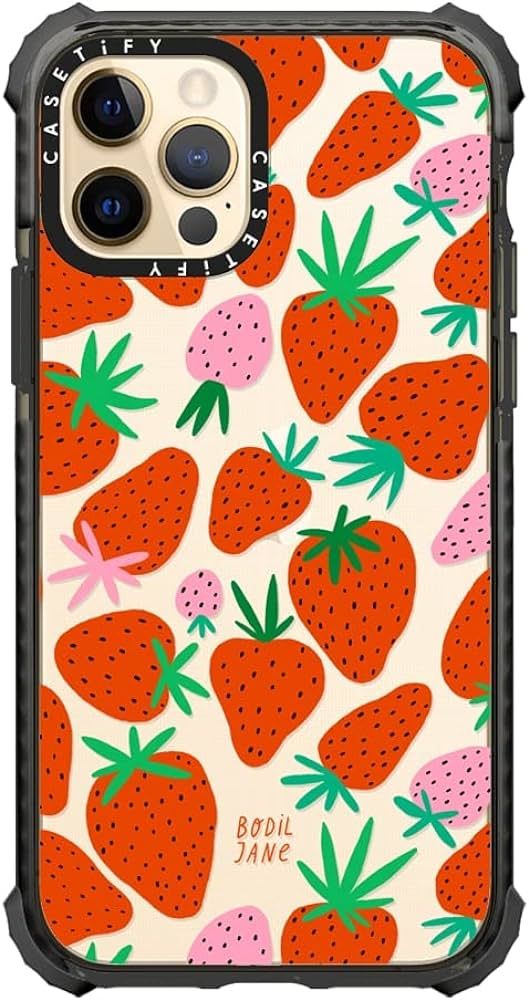 CASETiFY Ultra Impact Case for iPhone 12 / iPhone 12 Pro - Strawberries - Clear Black | Amazon (US)