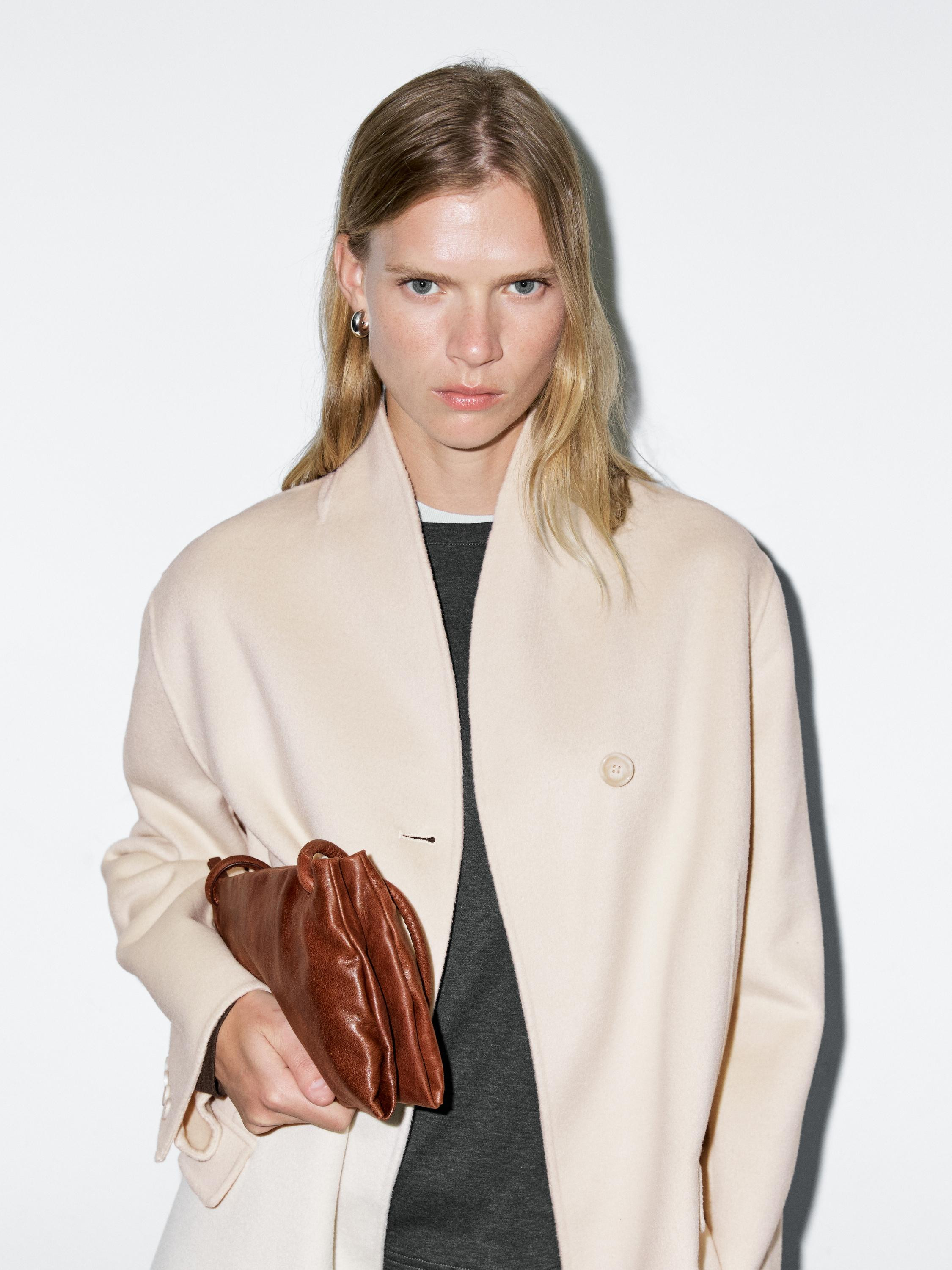 Wool blend high neck coat | Massimo Dutti US