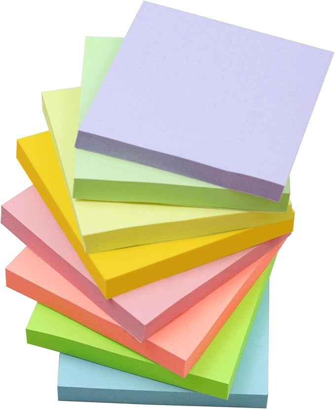 (8 Pack) Sticky Notes 3 x 3 in, Pastel Colorful Super Sticking Power Memo Post Stickies Square St... | Amazon (US)