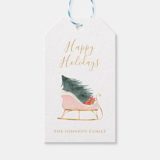 Christmas Shabby Pink Sleigh Gold Script Gift Tags | Zazzle.com | Zazzle