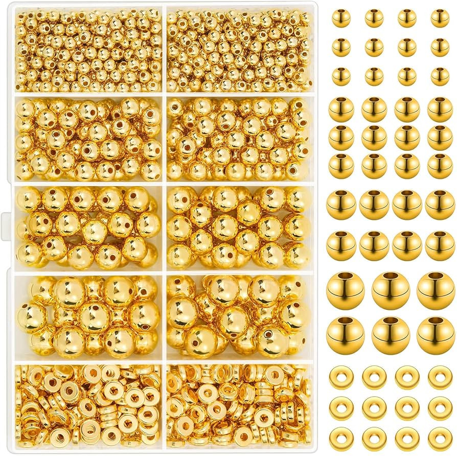 selizo 1250 Pieces Gold Spacer Beads for Jewelry Making, Assorted Gold Beads for Bracelets Making | Amazon (US)