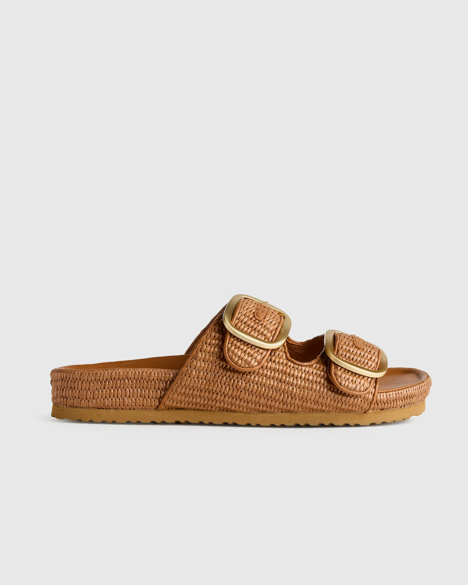 Quince | Women's Raffia Double Buckle Sandal in Cognac, Size 7.5 | Quince