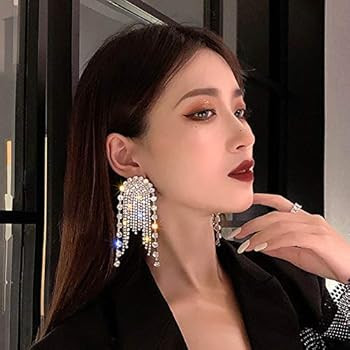 FXmimior Fashion Women Earrings Long Chain Drop Dangle Earrings Jewelry (Silver) | Amazon (US)