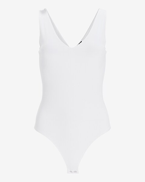 Body Contour Ribbed V-Neck Thong Bodysuit | Express