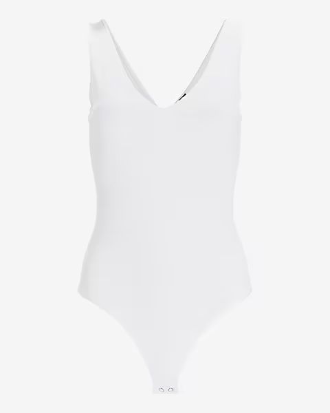 Body Contour Ribbed V-Neck Thong Bodysuit | Express