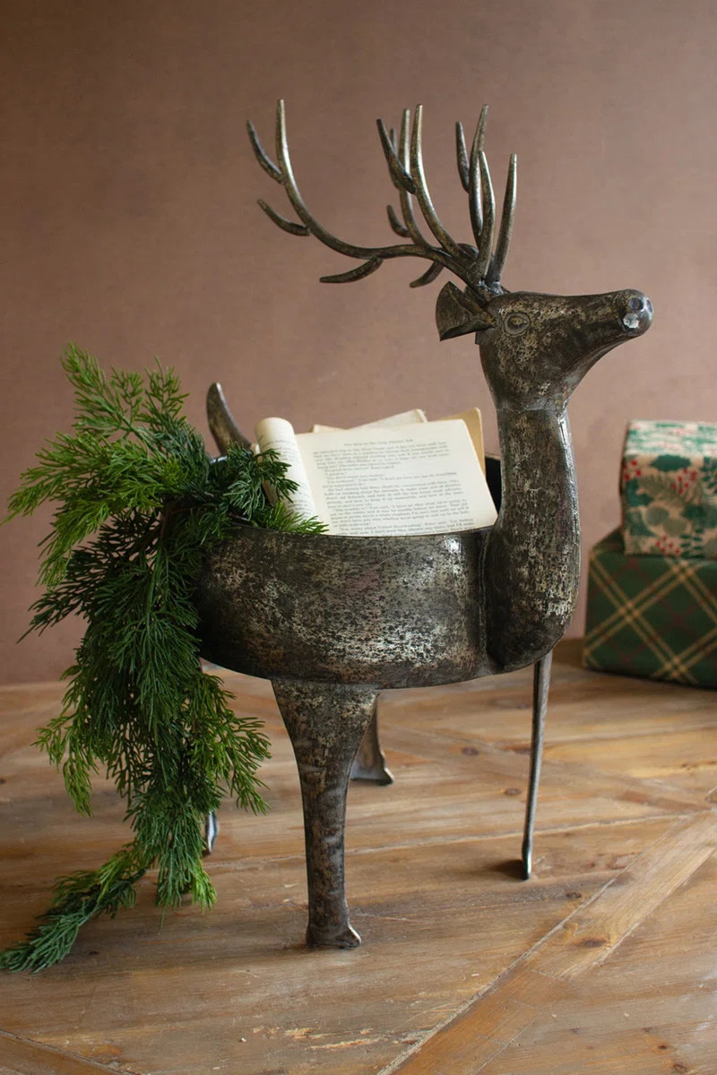 Metal Reindeer Planter 24"H \u2013 Rustic Distressed Finish \u2013 Holiday Accent | Wayfair North America