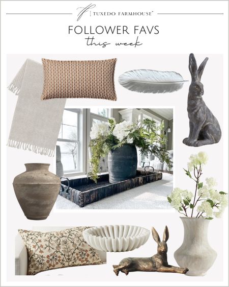 Follower home decor favorites this week. 

Spring decor, throw pillows, throw blankets, decor bowls, bunny decor, decor trays, marble bowls, pottery vases, spring flowers, rattan trays  

#LTKFind #LTKhome #LTKSeasonal