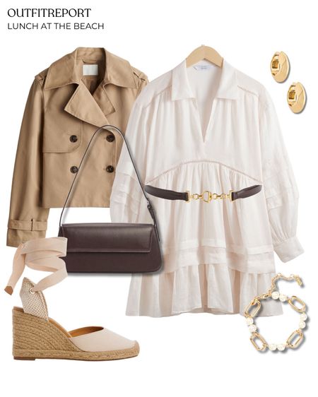 Cropped trench coat jacket mini dress white jewellery and heels 

#LTKstyletip #LTKshoecrush #LTKitbag