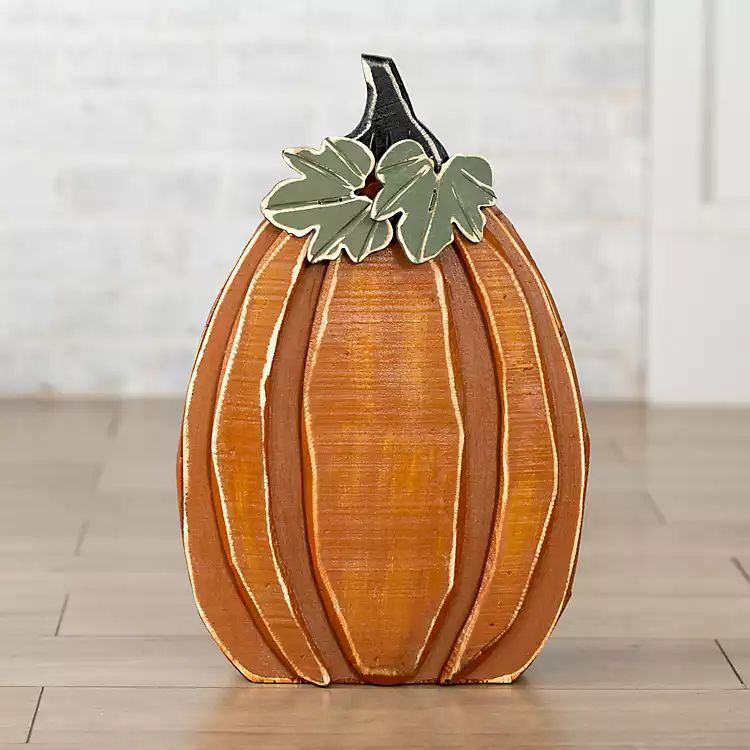 New! Orange Wooden Pumpkin Statue, 20.2 in. | Kirkland's Home