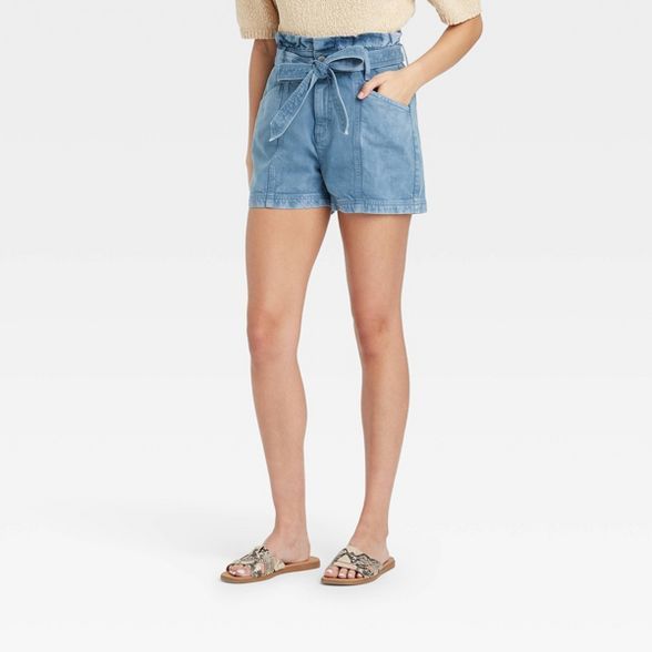 Women's High-Rise Denim Paper Bag Waist Shorts - Universal Thread™ Blue | Target