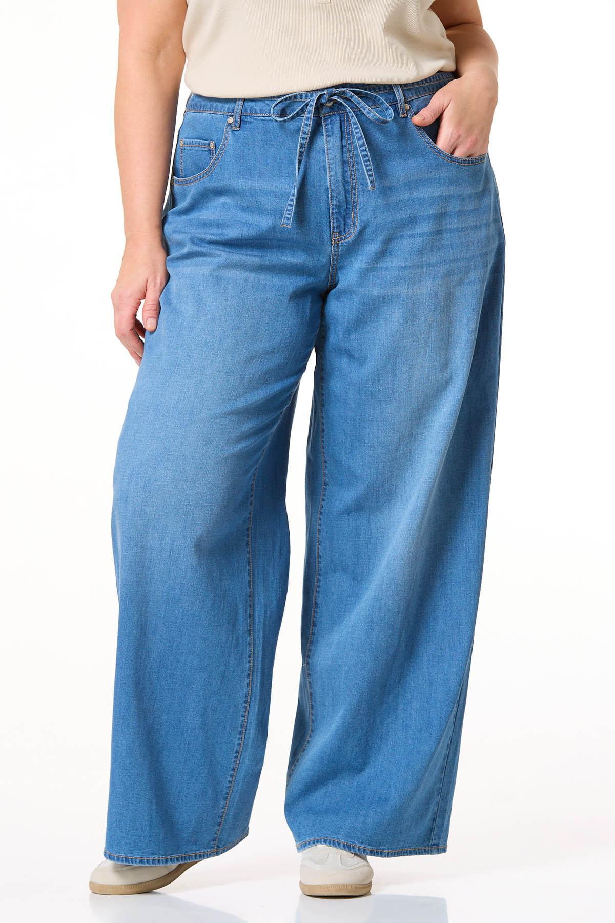 Plus Size Tie Waist Linen Denim Jeans | Cato Fashions