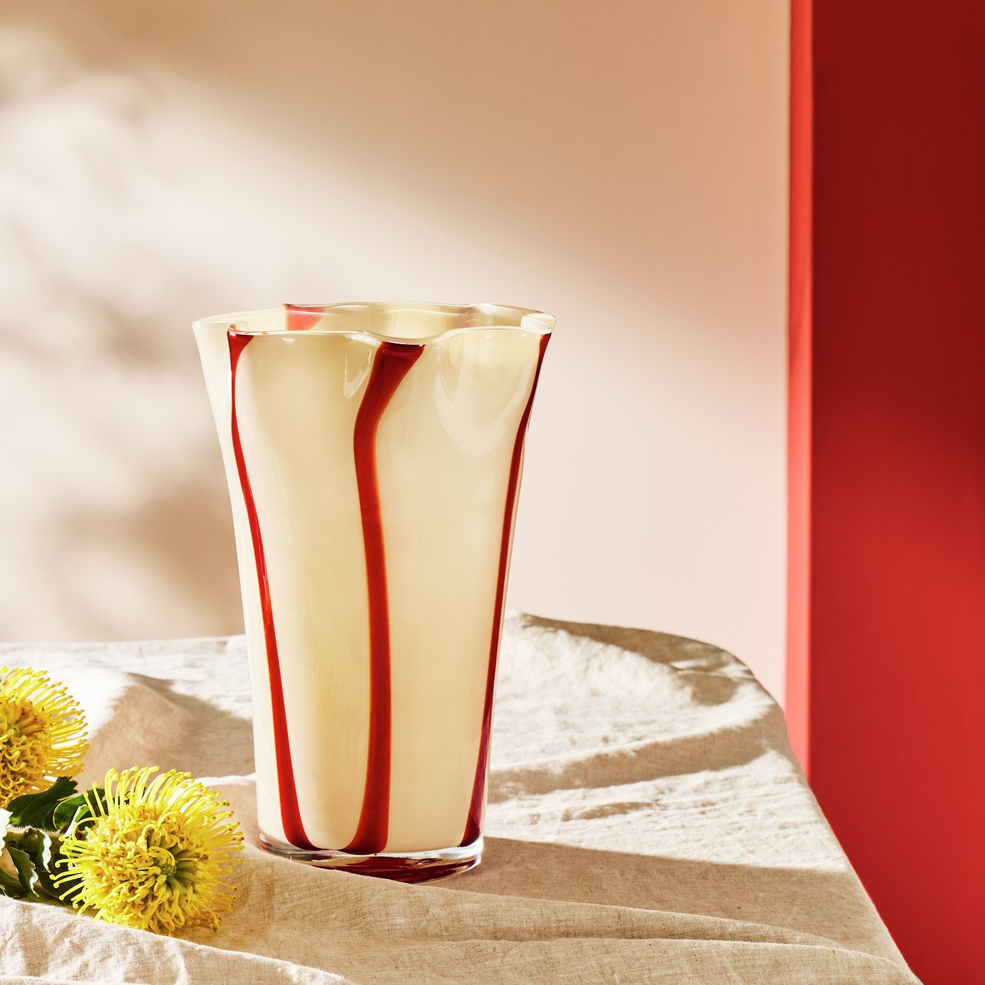 Habitat Milk Glass Red & White Handkerchief Stripe Vase | argos.co.uk