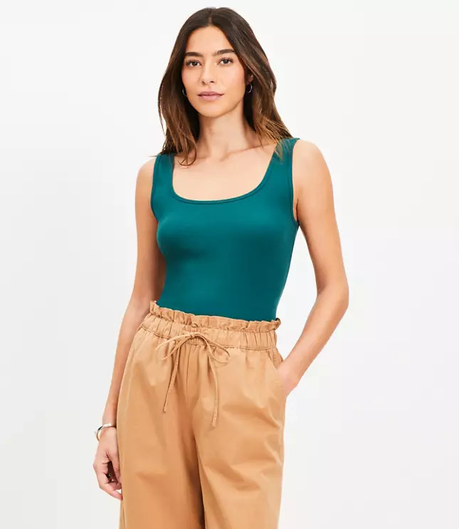 Perfect Ribbed Square Neck Tank Top | LOFT