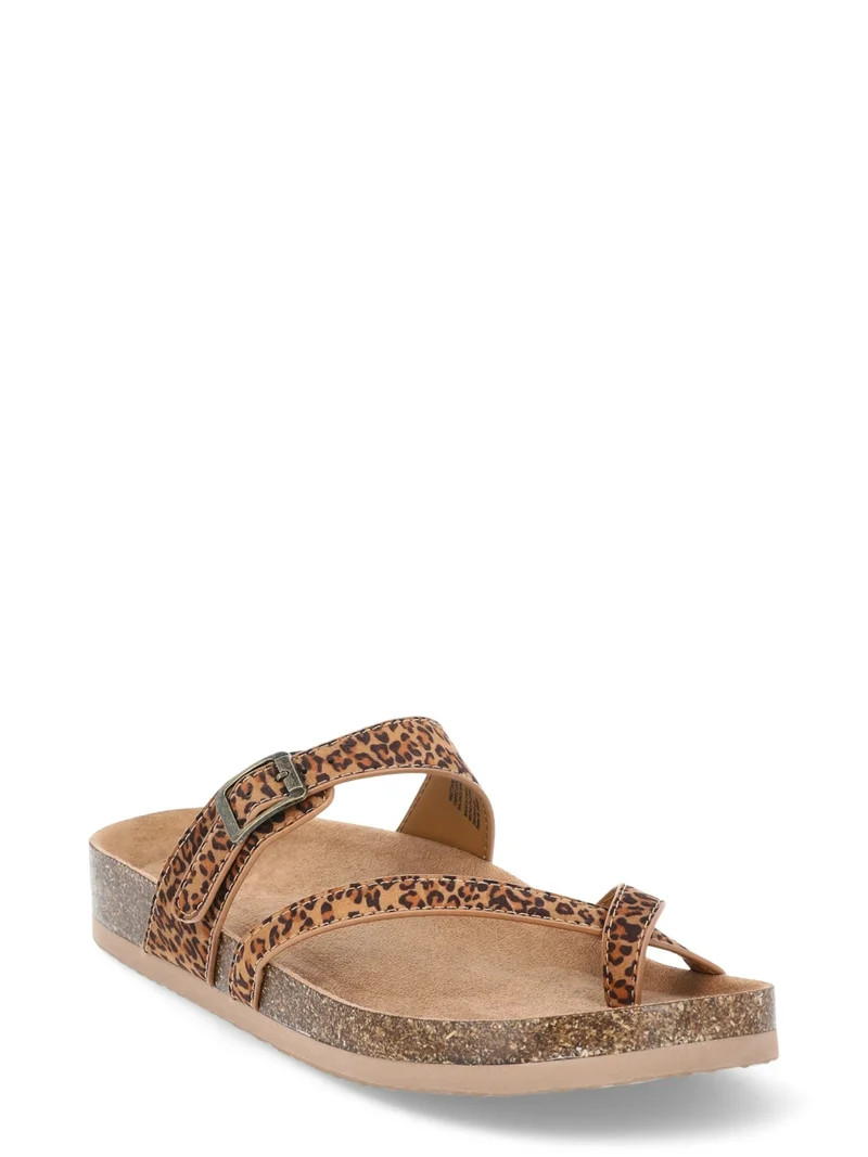 Time and Tru Women's Asymmetric Strap Footbed Sandals, Wide Width Available | Walmart (US)