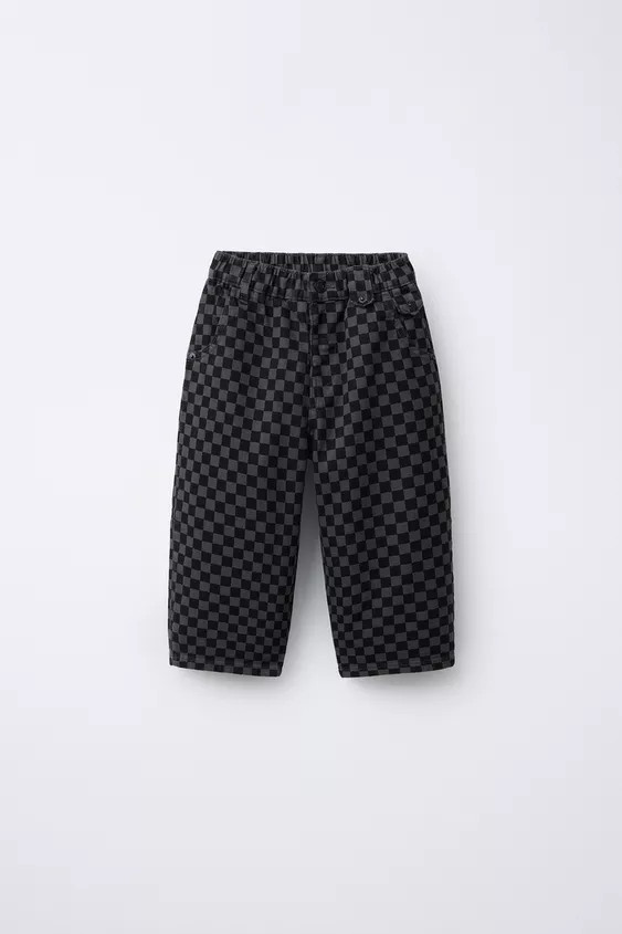 WARM CHECKERED TWILL BAGGY PANTS | Zara US