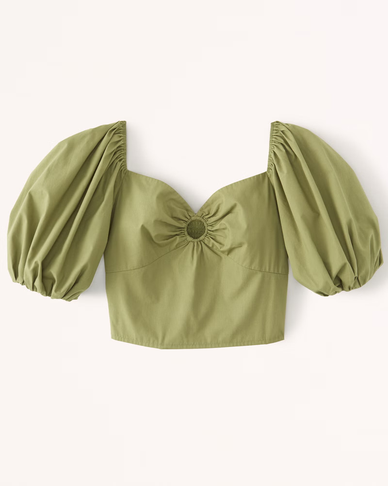 Women's Puff Sleeve Poplin O-Ring Top | Women's Tops | Abercrombie.com | Abercrombie & Fitch (US)
