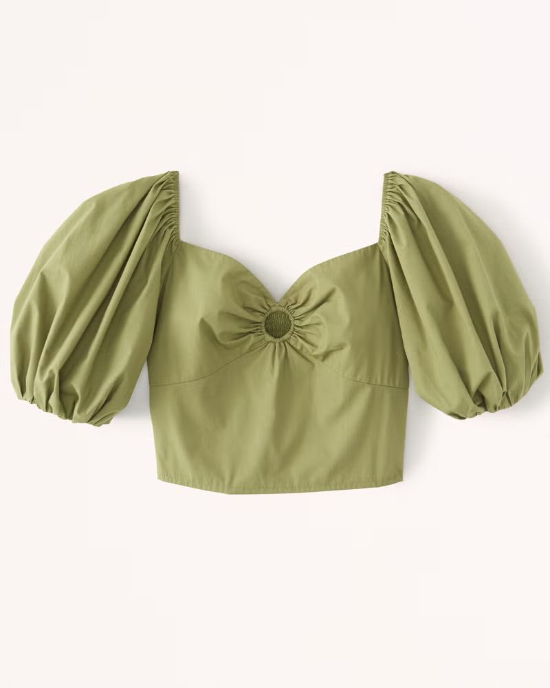 Women's Puff Sleeve Poplin O-Ring Top | Women's New Arrivals | Abercrombie.com | Abercrombie & Fitch (US)