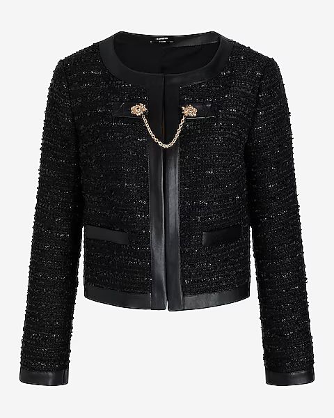 Tweed Faux Leather Pieced Chain Strap Jacket | Express
