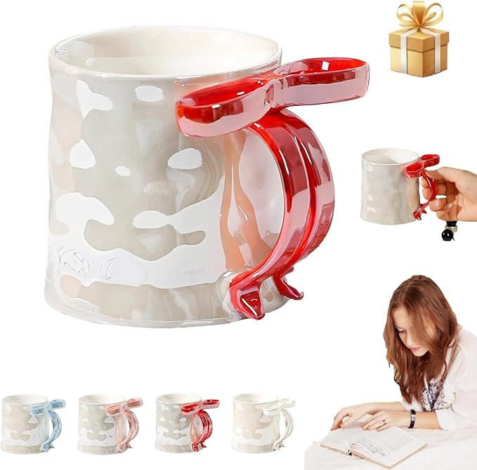 Bow Mug, 12.3oz Charming Ribbon Coffee Cup With Microwave Safe Handle for Women, Coworker Valenti... | Amazon (US)