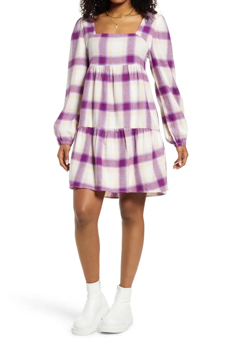 Plaid Long Sleeve Minidress | Nordstrom