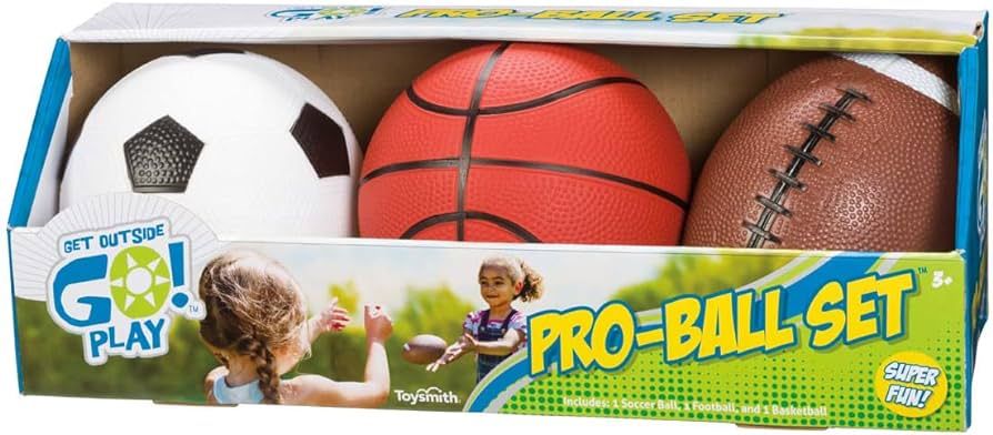Toysmith Get Outside GO! Pro-Ball Set, Pack of 3 (5-inch soccer ball,6.5-inch football and 5-inch... | Amazon (US)