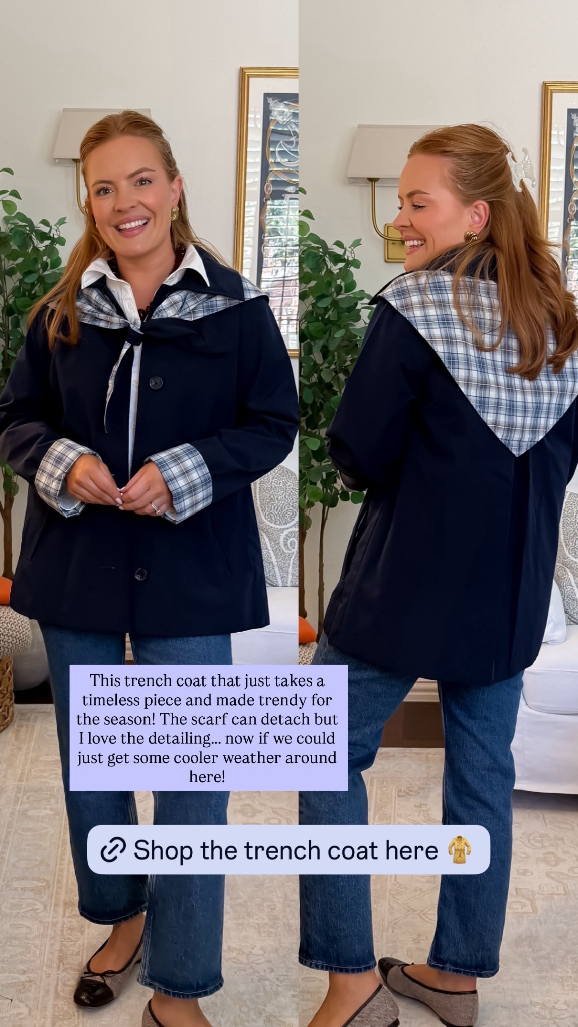 This trench coat that just takes a timeless piece and made trendy for the season! The scarf can detach but I love the detailing….. now if we could just get some cooler weather around here! @abercrombie