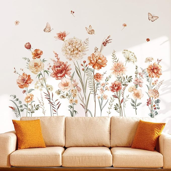 decalmile Boho Flower Wall Decals Wildflower Garden Floral Grass Wall Stickers Girls Bedroom Livi... | Amazon (US)