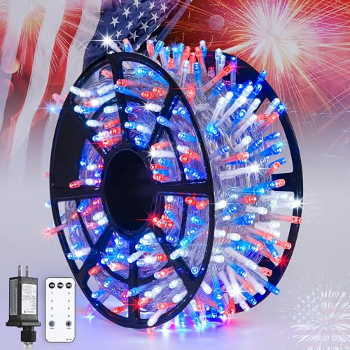 JMEXSUSS 600 LED Red White and Blue Lights Outdoor Plug in, 4th of July Decorations Outdoor Lights for Memorial Day Patriotic American Holiday Tree Party Independence 4th of July Decor | Amazon (US)
