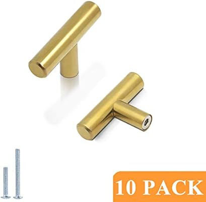Probrico 2" Overall Length Brushed Brass Cabinet Knobs Modern Cabinet Hardware Kitchen Cabinet T ... | Amazon (US)