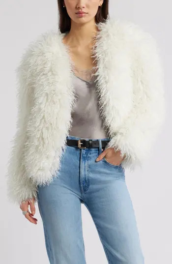 Open Edit Shaggy Faux Fur Open Front Jacket in Ivory at Nordstrom Rack, Size Small | Nordstrom Rack
