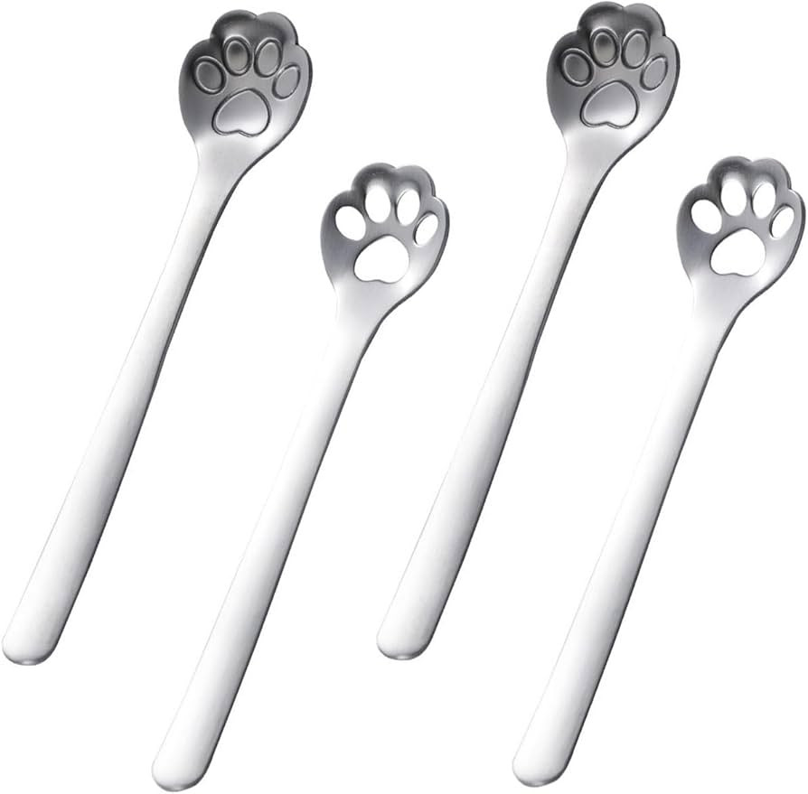 4 PCS Cat Paw Spoon, Stainless Steel Coffee Spoons, 5.8 Inch Cat Cartoon Teaspoons, Milk Drink St... | Amazon (US)
