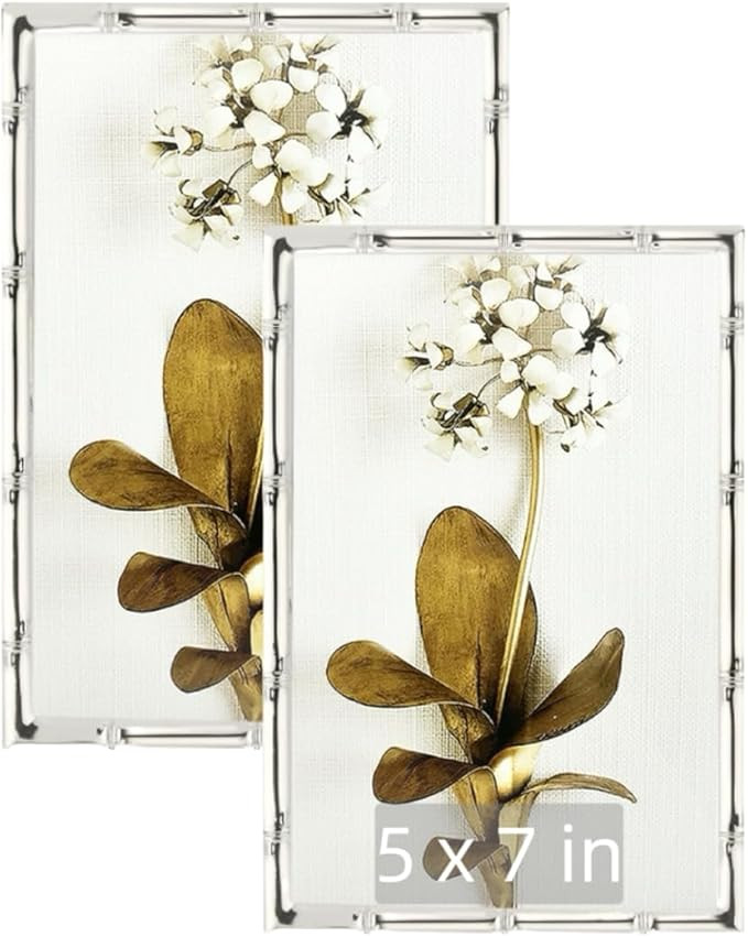 5"x7" Picture Frame Silver Metal Bamboo Design,for Photo 5 by 7 Vertical or 7 by 5 Horizontal,Wal... | Amazon (US)
