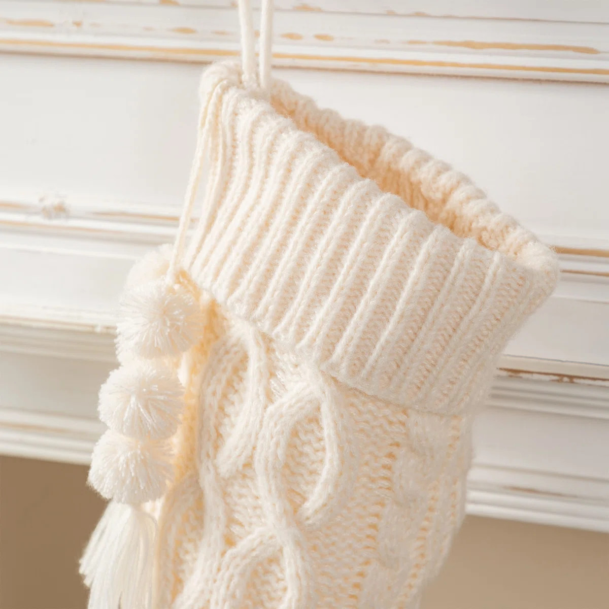 White Knitted Christmas Stocking – Chunky Knit With Pompom Tassel | Wayfair North America