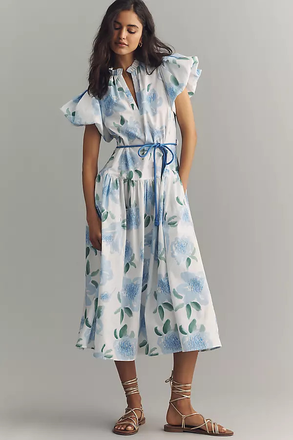 Gabo Cotton Puff-Sleeve Midi Dress | Anthropologie (US)