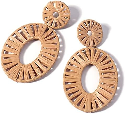 Statement Raffia Earrings Boho Drop Dangle Earrings for Women Handmade Fashion Earring Bohemian G... | Amazon (US)