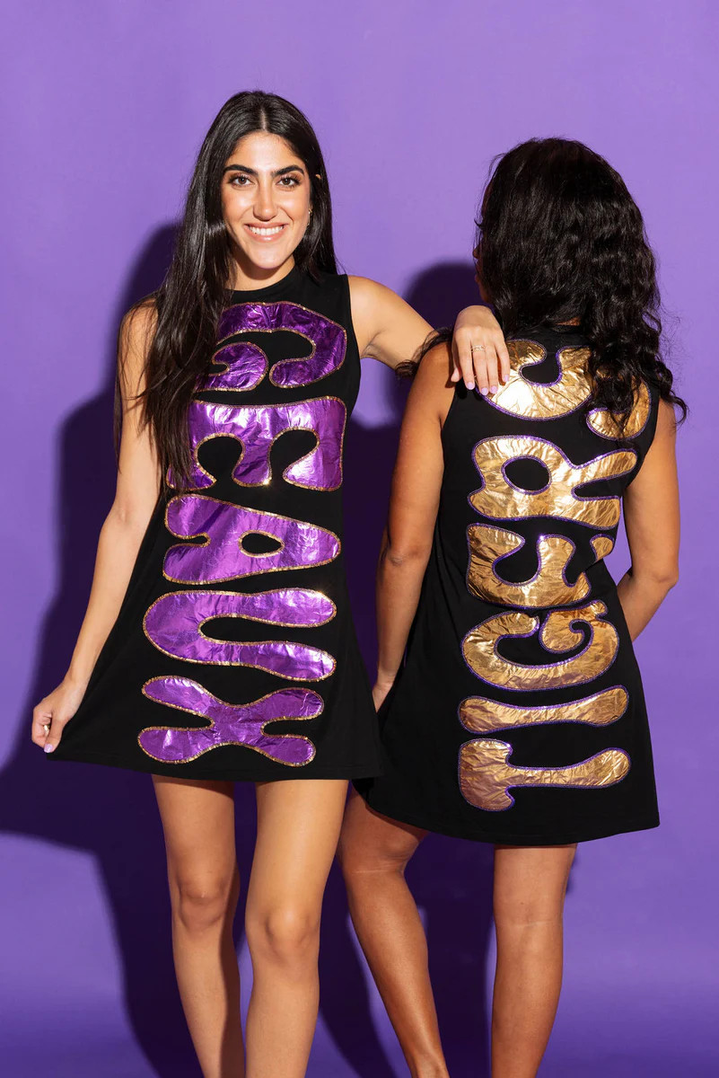 Black Iridescent 'Geaux Tigers' Tank Dress | Queen of Sparkles